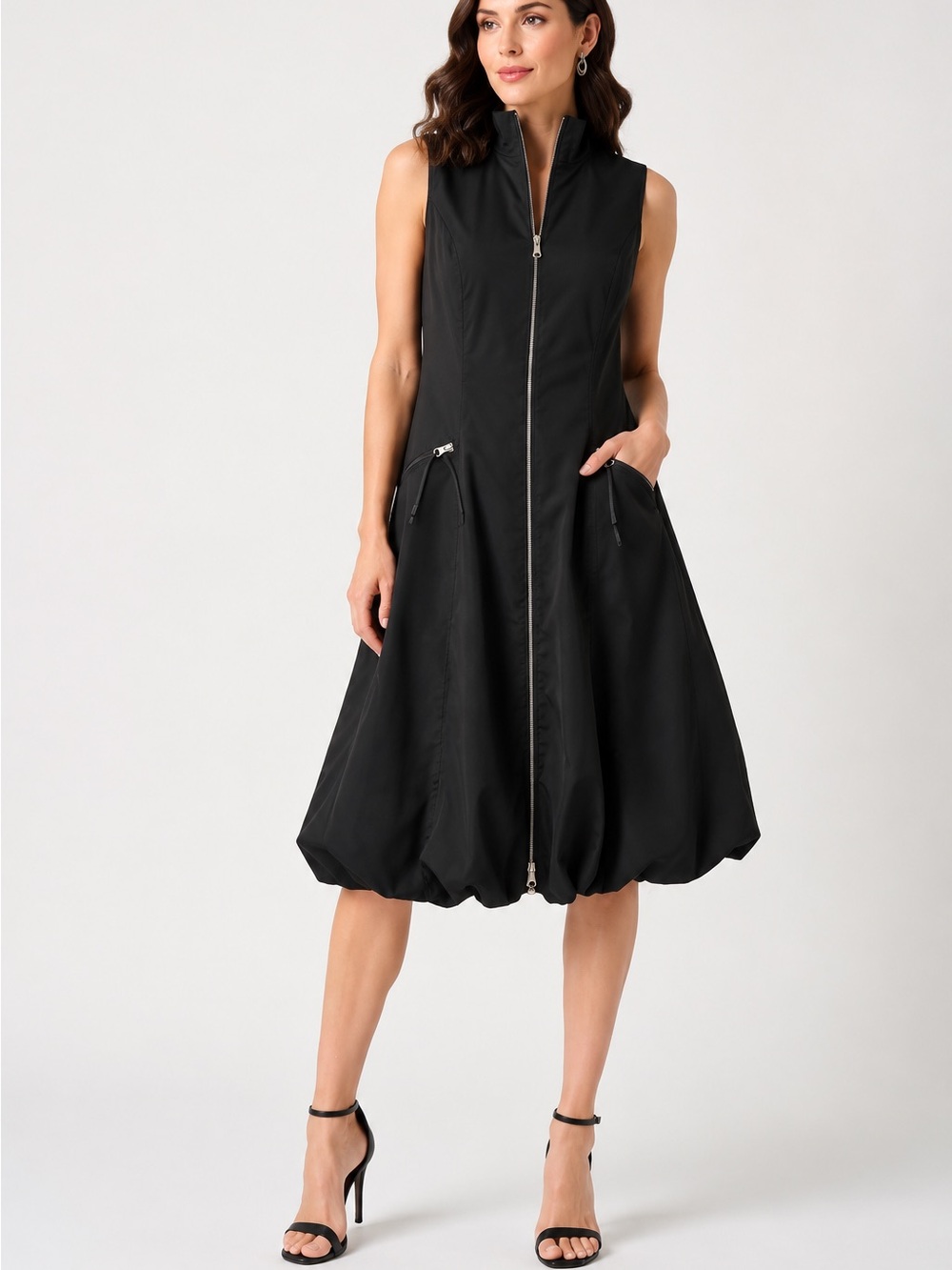Joseph Ribkoff Black Sleeveless Zip Front Bubble Hem Dress Size 8